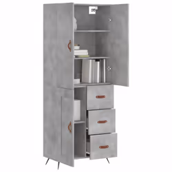 vidaXL Highboard Sideboard Storage Cabinet Side Cabinet Black Engineered Wood - concrete grey, 1 wood door 3 drawers - Additional view 2