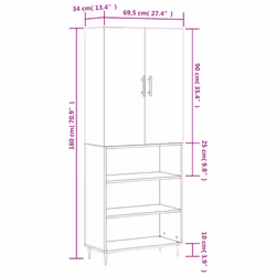 vidaXL Highboard Sideboard Storage Cabinet Side Cabinet White Engineered Wood - grey sonoma, 3 shelves - Additional view 3
