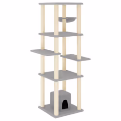 vidaXL Cat Tree with Sisal Scratching Posts Pet Cat Scratch Tower Light Grey - light grey