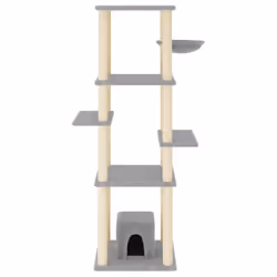 vidaXL Cat Tree with Sisal Scratching Posts Pet Cat Scratch Tower Light Grey - light grey
