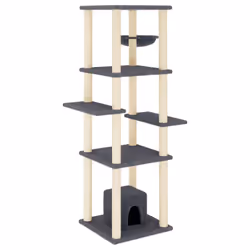 vidaXL Cat Tree with Sisal Scratching Posts Pet Cat Scratch Tower Light Grey - dark grey