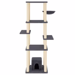 vidaXL Cat Tree with Sisal Scratching Posts Pet Cat Scratch Tower Light Grey - dark grey