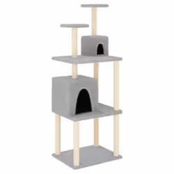 vidaXL Cat Tree with Sisal Scratching Posts Pet Cat Scratch Tower Light Grey - light grey