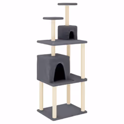 vidaXL Cat Tree with Sisal Scratching Posts Pet Cat Scratch Tower Light Grey - dark grey