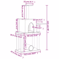vidaXL Cat Tree with Sisal Scratching Posts Cat Scratch Tower Climbing Tree - light grey - Additional view 7