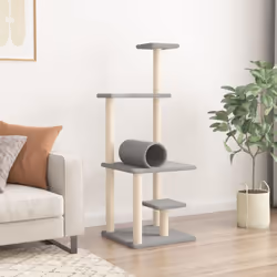 vidaXL Cat Tree with Sisal Scratching Posts Cat Scratch Tower Climbing Tree - light grey