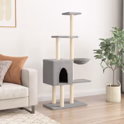 vidaXL Cat Tree with Sisal Scratching Posts Cat Scratch Tower Climbing Tree - light grey