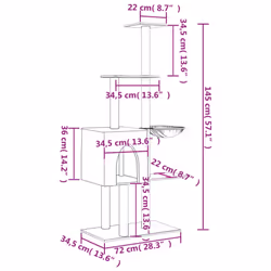vidaXL Cat Tree with Sisal Scratching Posts Cat Scratch Tower Climbing Tree - light grey
