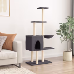 vidaXL Cat Tree with Sisal Scratching Posts Cat Scratch Tower Climbing Tree - dark grey