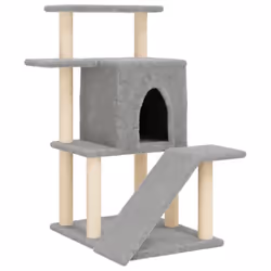 vidaXL Cat Tree with Sisal Scratching Posts Cat Scratch Tower Climbing Tree - light grey