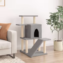 vidaXL Cat Tree with Sisal Scratching Posts Cat Scratch Tower Climbing Tree - light grey