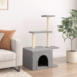 vidaXL Cat Tree with Sisal Scratching Posts Cat Tower Pet Cat Climbing Tree - light grey