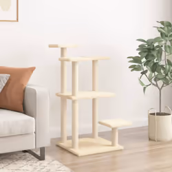 vidaXL Cat Scratching Posts with Platforms Cat Tower Pet Cat Climbing Tree - cream