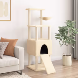 vidaXL Cat Tree with Sisal Scratching Posts Cat Tower Pet Cat Climbing Tree - cream