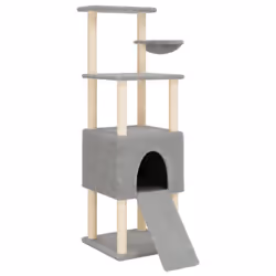 vidaXL Cat Tree with Sisal Scratching Posts Cat Tower Pet Cat Climbing Tree - light grey