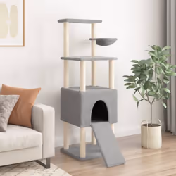 vidaXL Cat Tree with Sisal Scratching Posts Cat Tower Pet Cat Climbing Tree - light grey