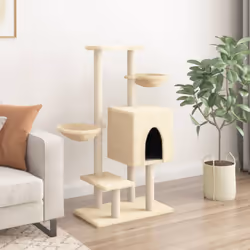 vidaXL Cat Tree with Sisal Scratching Posts Cat Tower Pet Cat Climbing Tree - cream