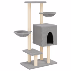 vidaXL Cat Tree with Sisal Scratching Posts Cat Tower Pet Cat Climbing Tree - light grey