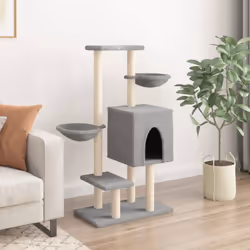 vidaXL Cat Tree with Sisal Scratching Posts Cat Tower Pet Cat Climbing Tree - light grey