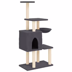 vidaXL Cat Tree with Sisal Scratching Posts Cat Tower Climbing Tree Light Grey - dark grey