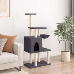 vidaXL Cat Tree with Sisal Scratching Posts Cat Tower Climbing Tree Light Grey - dark grey