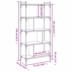 vidaXL Bookcase Office 6-Tier Book Shelf Rack Storage Cabinet Engineered Wood - grey sonoma, 76 x 32 x 158 cm - Additional view 8