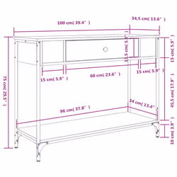 vidaXL Console Table Side End Table Hallway Stand Sofa Table Engineered Wood - smoked oak, 100 x 34.5 x 75 cm - Additional view 3