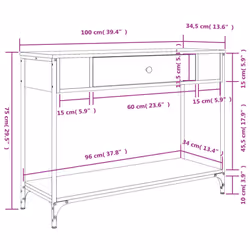 vidaXL Console Table Side End Table Hallway Stand Sofa Table Engineered Wood - grey sonoma, 100 x 34.5 x 75 cm - Additional view 3