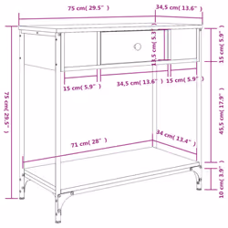 vidaXL Console Table Side End Table Hallway Stand Sofa Table Engineered Wood - grey sonoma, 75 x 34.5 x 75 cm - Additional view 10