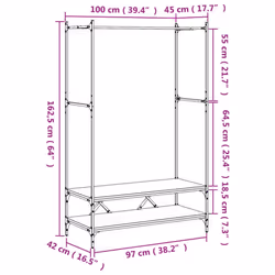 vidaXL Clothes Rack with Shelves Hall Coat Rack Garment Racks Engineered Wood - brown oak - Additional view 8