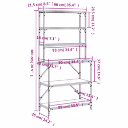 vidaXL Baker's Rack Kitchen Unit Microwave Stand 6-Tier Rack Engineered Wood - smoked oak