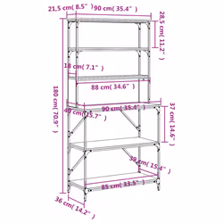 vidaXL Baker's Rack Kitchen Unit Microwave Stand 6-Tier Rack Engineered Wood - brown oak - Additional view 8