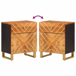vidaXL Bedside Cabinet Nightstand Bed Table Brown and Black Solid Wood Mango - Additional view 6