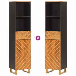 vidaXL Bathroom Cabinet Cupboard Vanity Unit Brown and Black Solid Wood Mango - Additional view 6