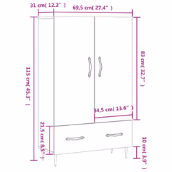 vidaXL Highboard Sideboard Cupboard Side Cabinet Smoked Oak Engineered Wood - grey sonoma - Additional view 3