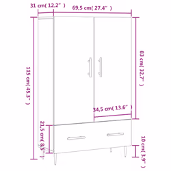 vidaXL Highboard Sideboard Storage Cabinet Side Cabinet White Engineered Wood - grey sonoma