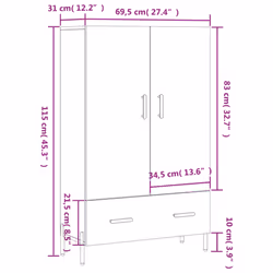 vidaXL Highboard Sideboard Cupboard Side Cabinet Grey Sonoma Engineered Wood - high gloss white