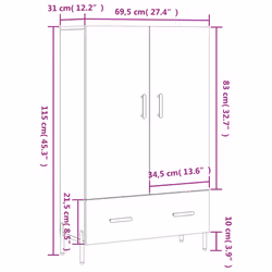 vidaXL Highboard Sideboard Cupboard Side Cabinet Grey Sonoma Engineered Wood - smoked oak