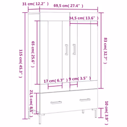 vidaXL Highboard Sideboard Storage Cabinet Side Cabinet Black Engineered Wood - grey sonoma