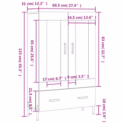 vidaXL Highboard Sideboard Storage Cabinet Side Cabinet White Engineered Wood - concrete grey