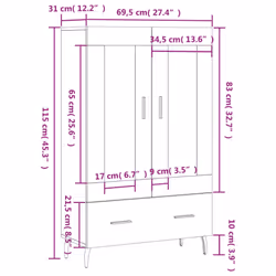 vidaXL Highboard Sideboard Cupboard Side Cabinet Brown Oak Engineered Wood - white
