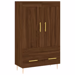 vidaXL Highboard Sideboard Storage Cabinet High Gloss White Engineered Wood - brown oak