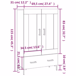 vidaXL Highboard Sideboard Cupboard Side Cabinet Smoked Oak Engineered Wood - high gloss white