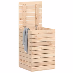 vidaXL Laundry Basket Laundry Hamper with Lid Laundry Sorter Solid Wood Pine - natural, 44 x 44 x 66 cm