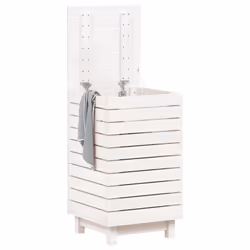 vidaXL Laundry Basket Laundry Hamper with Lid Laundry Sorter Solid Wood Pine - white, 44 x 44 x 76 cm