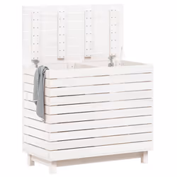 vidaXL Laundry Basket Laundry Hamper with Lid Laundry Sorter Solid Wood Pine - white, 88,5 x 44 x 76 cm
