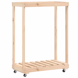vidaXL Log Holder with Wheels Firewood Rack Log Wood Storage Solid Wood Pine - natural