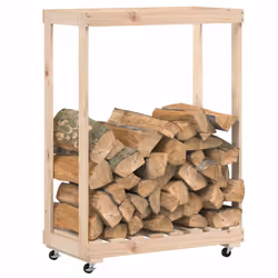 vidaXL Log Holder with Wheels Firewood Rack Log Wood Storage Solid Wood Pine - natural