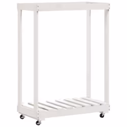 vidaXL Log Holder with Wheels Firewood Rack Log Wood Storage Solid Wood Pine - white