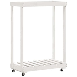 vidaXL Log Holder with Wheels Firewood Rack Log Wood Storage Solid Wood Pine - white